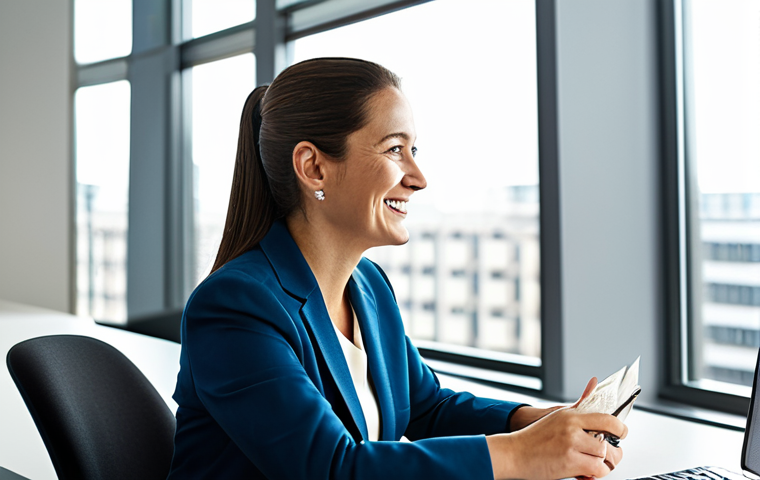 A professional female financial consultant, fully clothed in a modest business suit, is sitting at a sleek, modern desk in a well-lit office. She is smiling warmly, actively listening to an older female client who is expressing her financial goals with a hopeful expression. The background shows a soft-focus office environment with a large window, conveying trust and a personalized approach. Perfect anatomy, correct proportions, natural pose, well-formed hands, proper finger count. Professional photography, high resolution, safe for work, appropriate content, family-friendly, fully clothed.