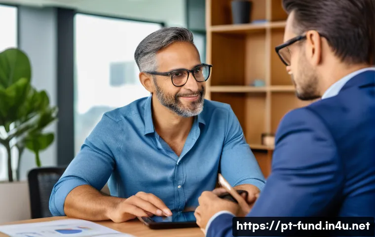 펀드투자상담사로서 성장하기 위한 팁 - A professional financial consultant in a modern Brazilian office setting, attentively listening and ...