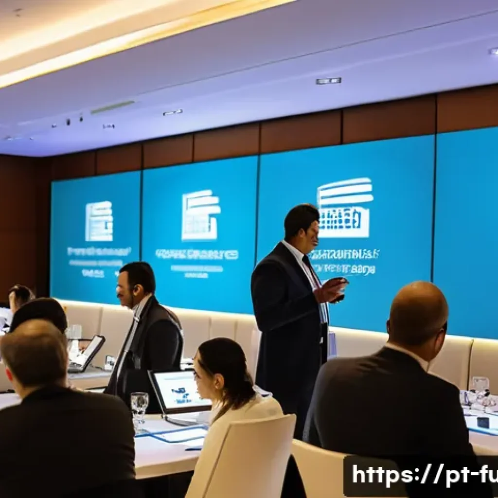 펀드투자상담사 협회 가입 혜택 - A professional networking event in a modern conference hall in São Paulo, Brazil, featuring diverse ...