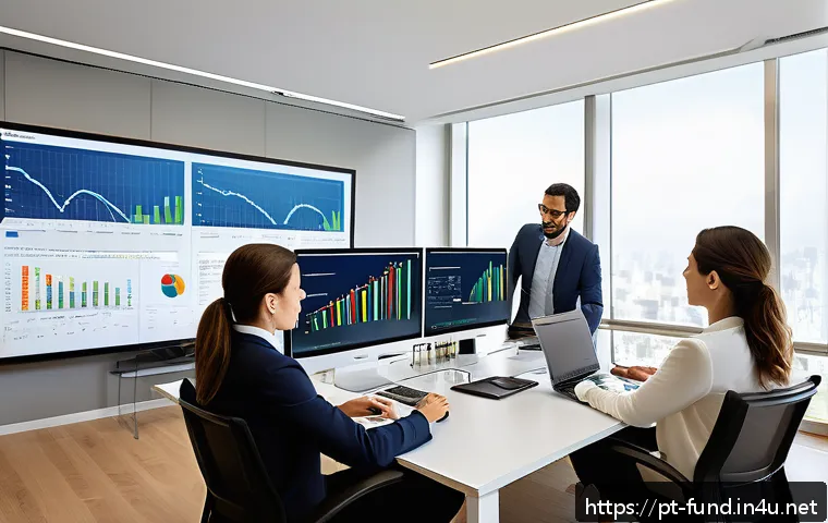 펀드투자상담사로서 경력 성장 가능성 - A modern Brazilian investment consultant office scene, featuring a diverse group of professionals an...
