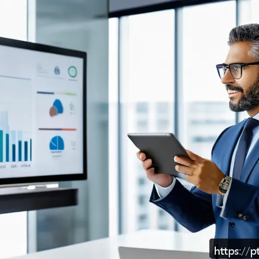 펀드투자상담사 취업을 위한 포트폴리오 작성법 - A professional financial consultant in a modern office environment, presenting a digital portfolio o...