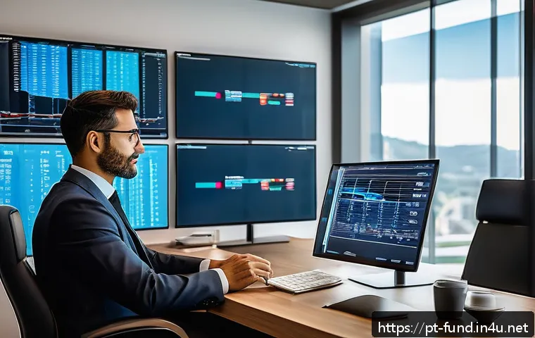 펀드투자상담사로서의 경력 전환 사례 - A professional financial investment consultant in a modern office setting, analyzing multiple digita...